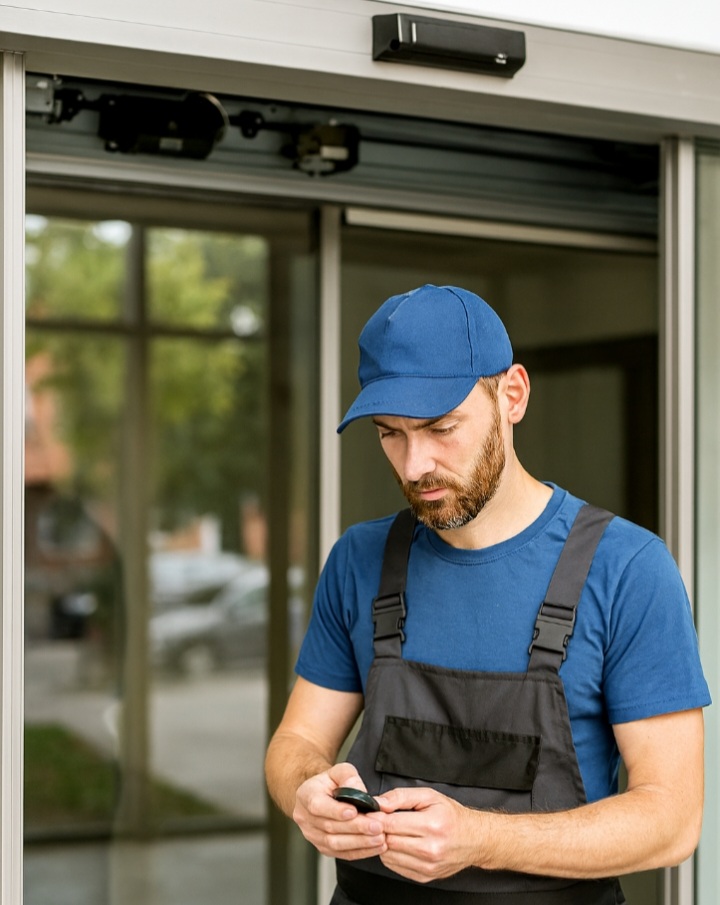 بررسی ریموت زمان تعمیر درب اتوماتیک شیشه ای