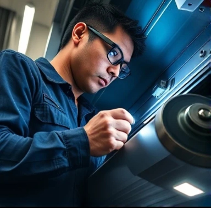 بررسی قرقره حین تعمیرات درب اتوماتیک شیشه ای